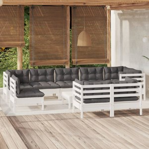 Maison exclusive - salon de jardin 10 pcs avec coussins blanc bois de pin massif