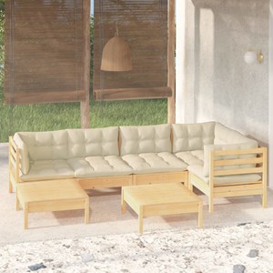 Maison exclusive - salon de jardin 7 pcs avec coussins crème bois de pin massif