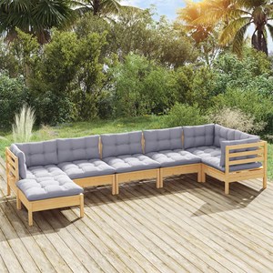 Maison exclusive - salon de jardin 7 pcs avec coussins gris bois de pin massif