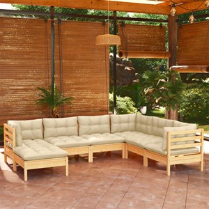 Maison exclusive - salon de jardin 7 pcs avec coussins crème bois de pin massif