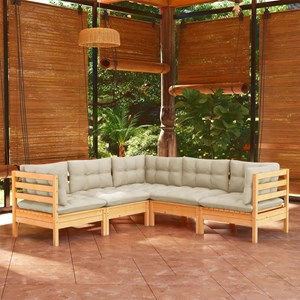 Maison exclusive - salon de jardin 5 pcs avec coussins crème bois de pin massif