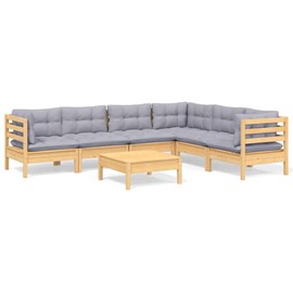 Maison exclusive - salon de jardin 7 pcs avec coussins gris bois de pin massif