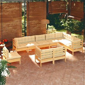 Maison exclusive - salon de jardin 10 pcs avec coussins crème bois de pin massif