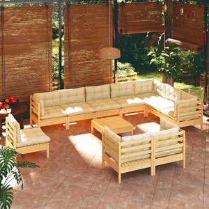 Maison exclusive - salon de jardin 11 pcs avec coussins crème bois de pin solide