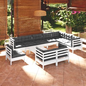 Maison exclusive - salon de jardin 11 pcs avec coussins blanc bois de pin solide