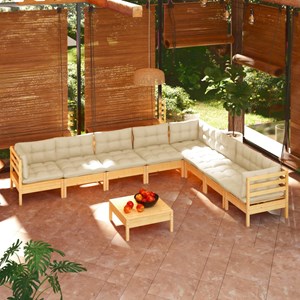 Maison exclusive - salon de jardin 9 pcs avec coussins crème bois de pin massif