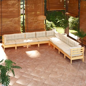 Maison exclusive - salon de jardin 9 pcs avec coussins crème bois de pin massif