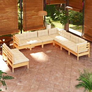 Maison exclusive - salon de jardin 9 pcs avec coussins crème bois de pin massif