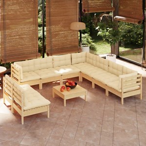 Maison exclusive - salon de jardin 10 pcs avec coussins crème bois de pin massif
