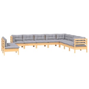 Maison exclusive - salon de jardin 10 pcs avec coussins gris bois de pin massif