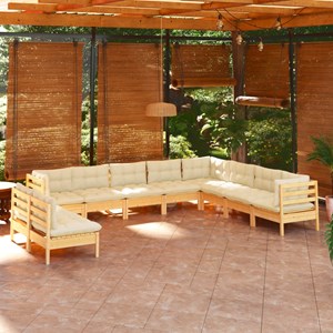 Maison exclusive - salon de jardin 10 pcs avec coussins crème bois de pin massif