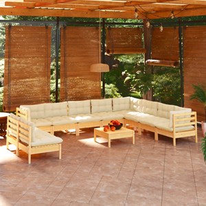 Maison exclusive - salon de jardin 11 pcs avec coussins crème bois de pin solide