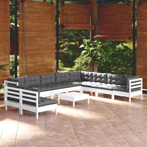Maison exclusive - salon de jardin 11 pcs avec coussins blanc bois de pin solide