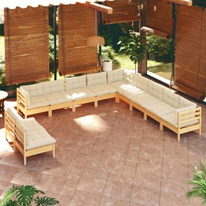 Maison exclusive - salon de jardin 11 pcs avec coussins crème bois de pin solide