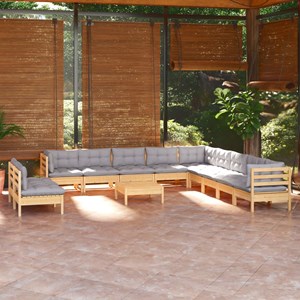 Maison exclusive - salon de jardin 12 pcs avec coussins gris bois de pin massif