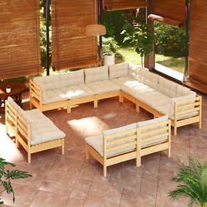 Maison exclusive - salon de jardin 11 pcs avec coussins crème bois de pin solide