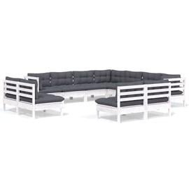 Maison exclusive - salon de jardin 11 pcs avec coussins blanc bois de pin solide