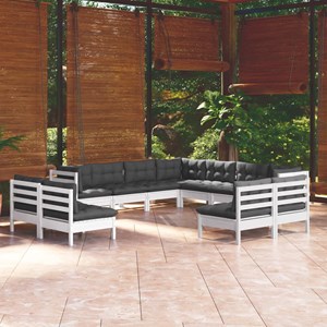 Maison exclusive - salon de jardin 11 pcs avec coussins blanc bois de pin solide