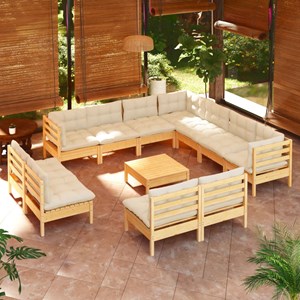 Maison exclusive - salon de jardin 12 pcs avec coussins crème bois de pin massif