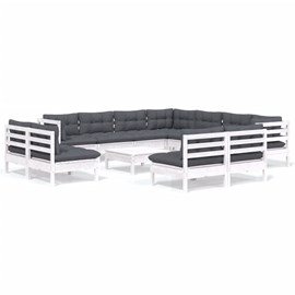 Maison exclusive - salon de jardin 12 pcs avec coussins blanc bois de pin solide