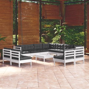 Maison exclusive - salon de jardin 12 pcs avec coussins blanc bois de pin solide