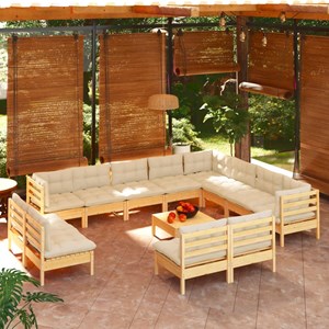 Maison exclusive - salon de jardin 13 pcs avec coussins crème bois de pin solide