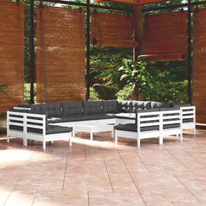 Maison exclusive - salon de jardin 13 pcs avec coussins blanc bois de pin solide