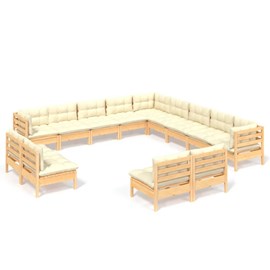Maison exclusive - salon de jardin 13 pcs avec coussins crème bois de pin massif