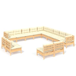Maison exclusive - salon de jardin 13 pcs avec coussins crème bois de pin massif