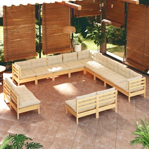 Maison exclusive - salon de jardin 13 pcs avec coussins crème bois de pin massif