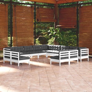 Maison exclusive - salon de jardin 13 pcs avec coussins blanc bois de pin solide
