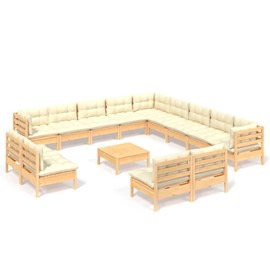 Maison exclusive - salon de jardin 14 pcs avec coussins crème bois de pin solide