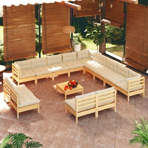 Maison exclusive - salon de jardin 14 pcs avec coussins crème bois de pin solide