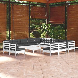 Maison exclusive - salon de jardin 14 pcs avec coussins blanc bois de pin solide