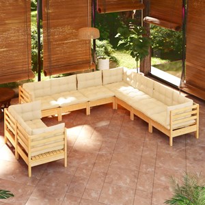 Maison exclusive - salon de jardin 9 pcs avec coussins crème bois de pin massif