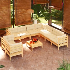 Maison exclusive - salon de jardin 10 pcs avec coussins crème bois de pin massif