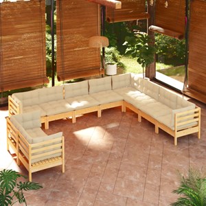 Maison exclusive - salon de jardin 10 pcs avec coussins crème bois de pin massif