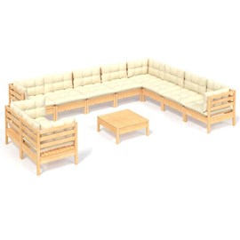 Maison exclusive - salon de jardin 11 pcs avec coussins crème bois de pin solide