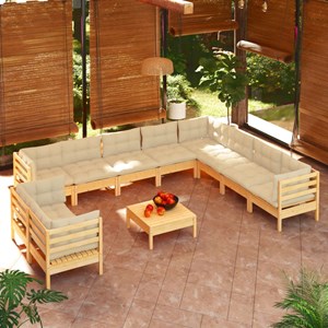 Maison exclusive - salon de jardin 11 pcs avec coussins crème bois de pin solide