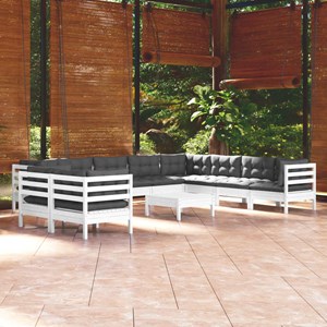 Maison exclusive - salon de jardin 11 pcs avec coussins blanc bois de pin solide