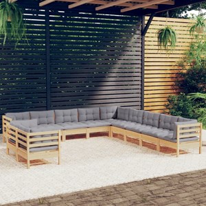 Maison exclusive - salon de jardin 11 pcs avec coussins gris bois de pin solide