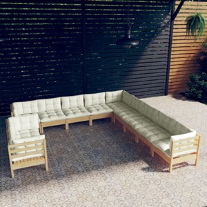 Maison exclusive - salon de jardin 11 pcs avec coussins crème bois de pin solide