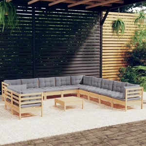 Maison exclusive - salon de jardin 12 pcs avec coussins gris bois de pin massif