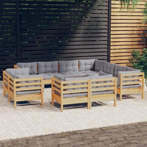 Maison exclusive - salon de jardin 11 pcs avec coussins gris bois de pin solide