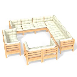Maison exclusive - salon de jardin 11 pcs avec coussins crème bois de pin solide
