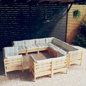 Maison exclusive - salon de jardin 11 pcs avec coussins crème bois de pin solide