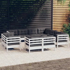 Maison exclusive - salon de jardin 11 pcs avec coussins blanc bois de pin solide