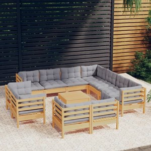 Maison exclusive - salon de jardin 12 pcs avec coussins gris bois de pin massif
