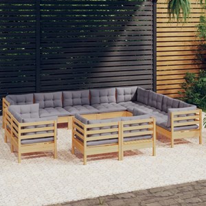 Maison exclusive - salon de jardin 12 pcs avec coussins gris bois de pin massif