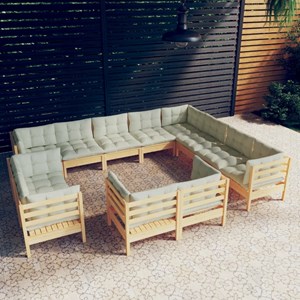 Maison exclusive - salon de jardin 12 pcs avec coussins crème bois de pin massif